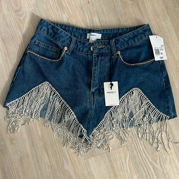 Forever 21 Shorts Brand New Forever Rhinestone Denim Fringe